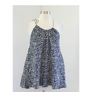 Club Monaco silk blue and white paisley top